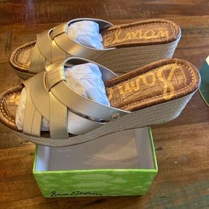Sam Edelman Ramona espadrille, Gold leather wedges. NIB